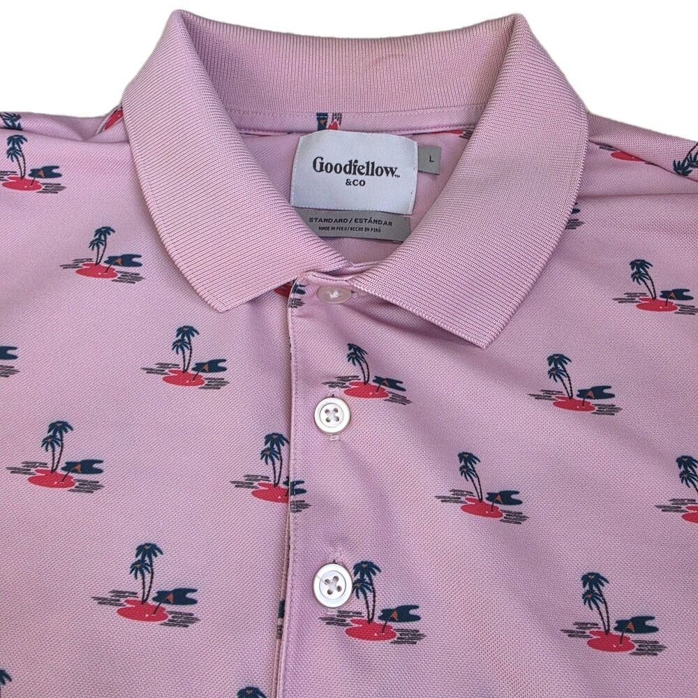 Goodfellow Mens Pink 3 Button Short Sleeve Stretch Slit Hem Golf Polo Size Large - Picture 5 of 7